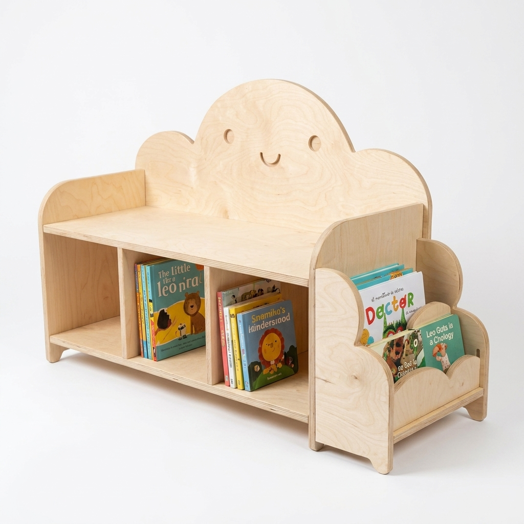 Cloud Bookshelf with Storage Bench