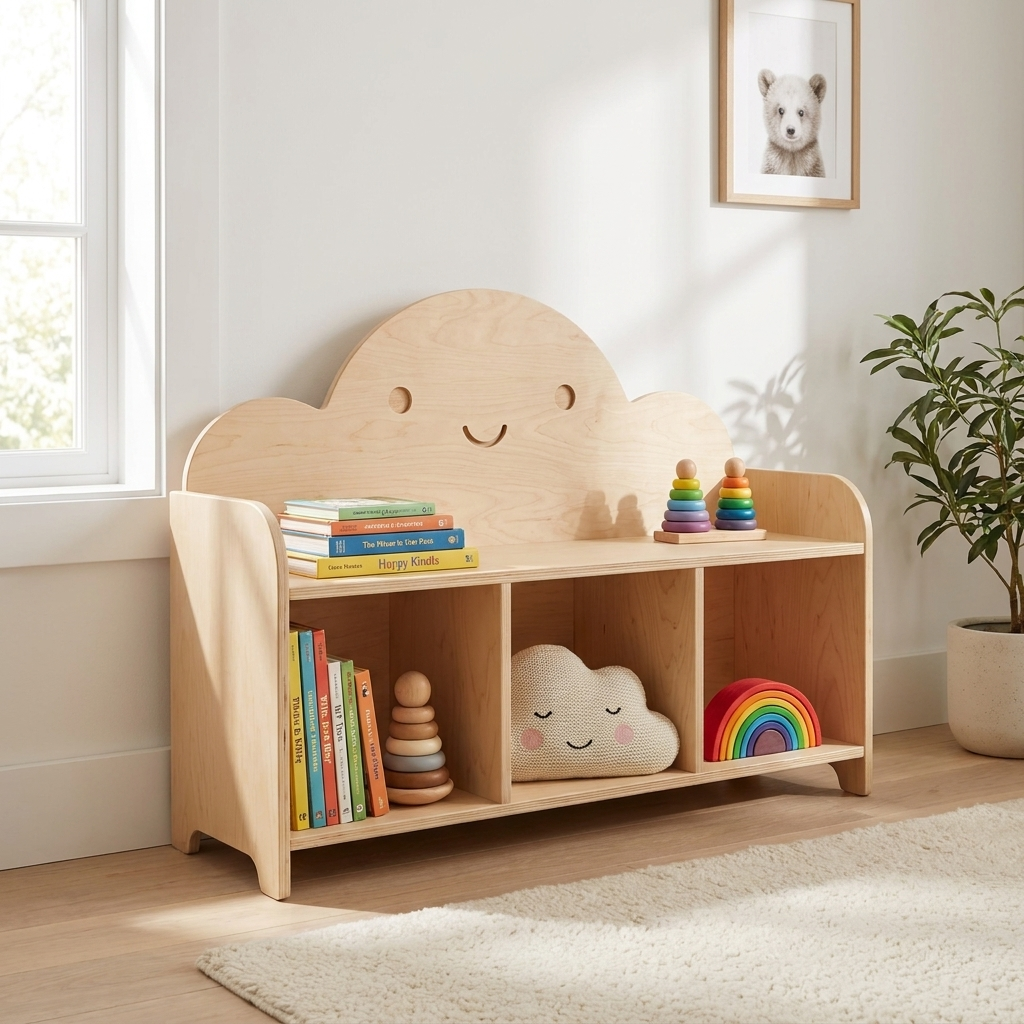 Cloud Bookshelf with Storage Bench