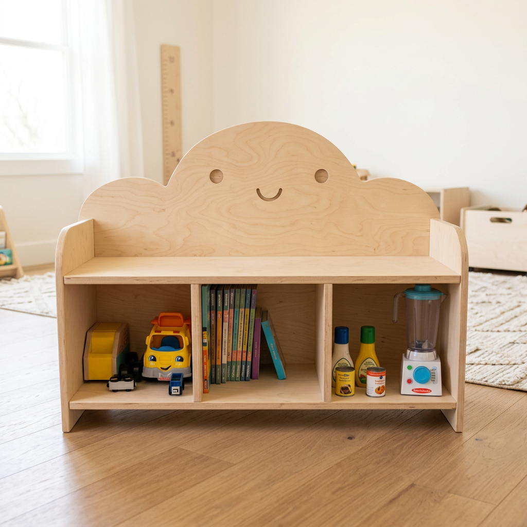 Cloud Bookshelf with Storage Bench