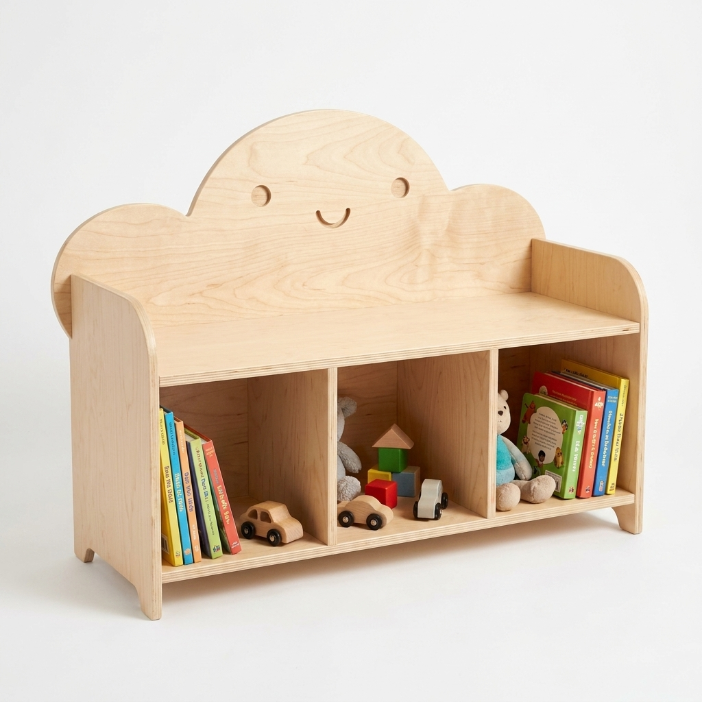 Cloud Bookshelf with Storage Bench